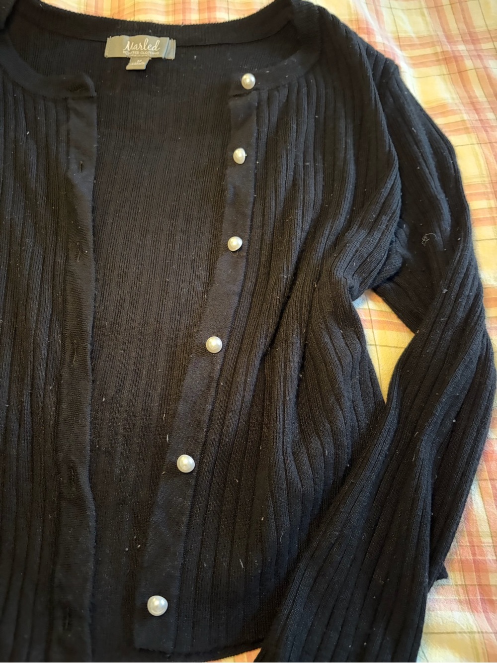 Marled Black Ribbed Pearl-Button Cardigan - Picture 3 of 4